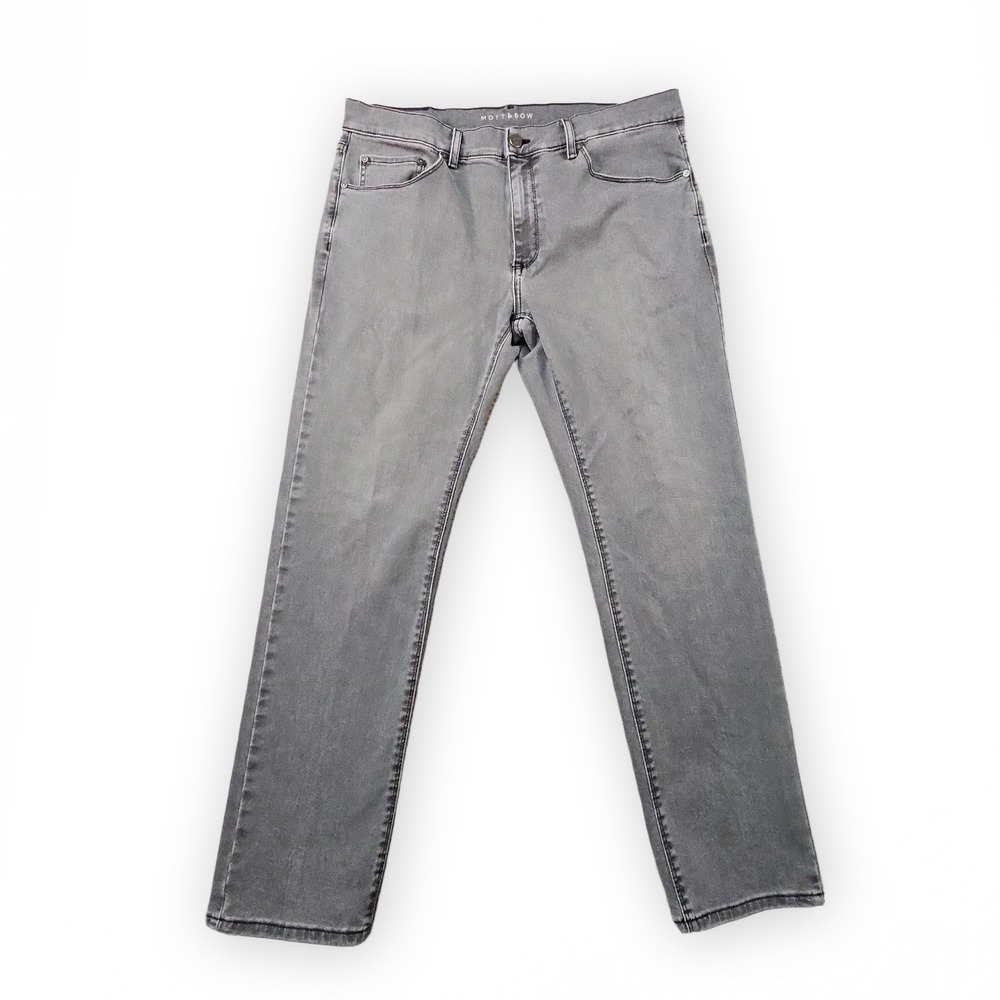 Mott Bow Jeans Mens 34x30 Slim Stone Gray Minimalist Preppy Ultra Soft Stretch - Picture 1 of 16